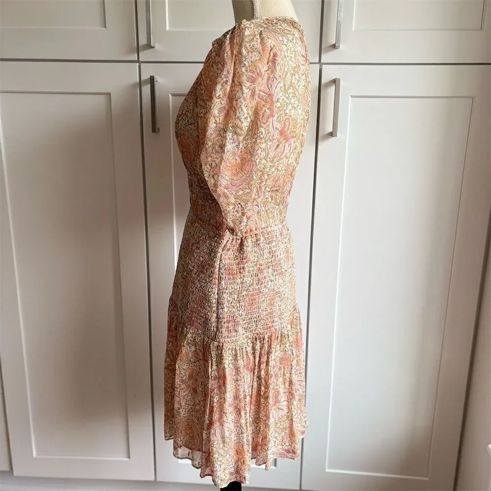 Shoshanna Women's Aubrey Puff Sleeve Smocked Mini Dress Size 6 Multicolored